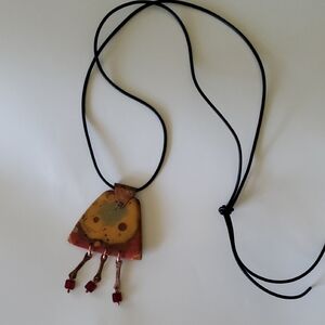 Artisan Pendant Necklace with Red Accents